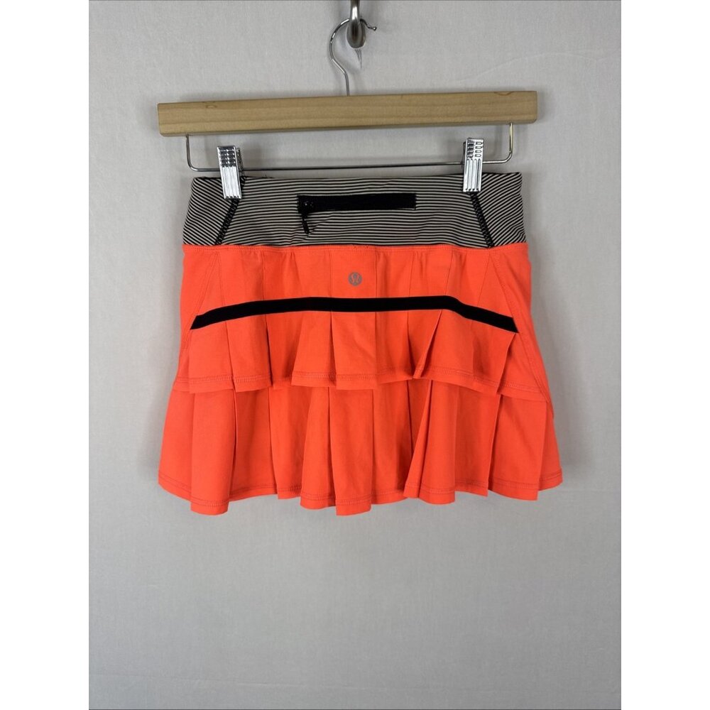 Lululemon‎ Neon Orange Tennis Skirt Size 2 Built In Shorts